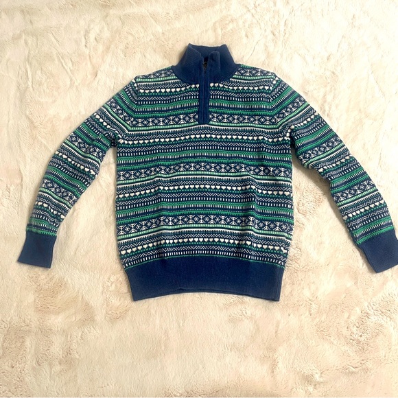 Crewcuts by J.Crew fair isle half zip sweater boys sz 10/12 blue & green - Picture 1 of 6
